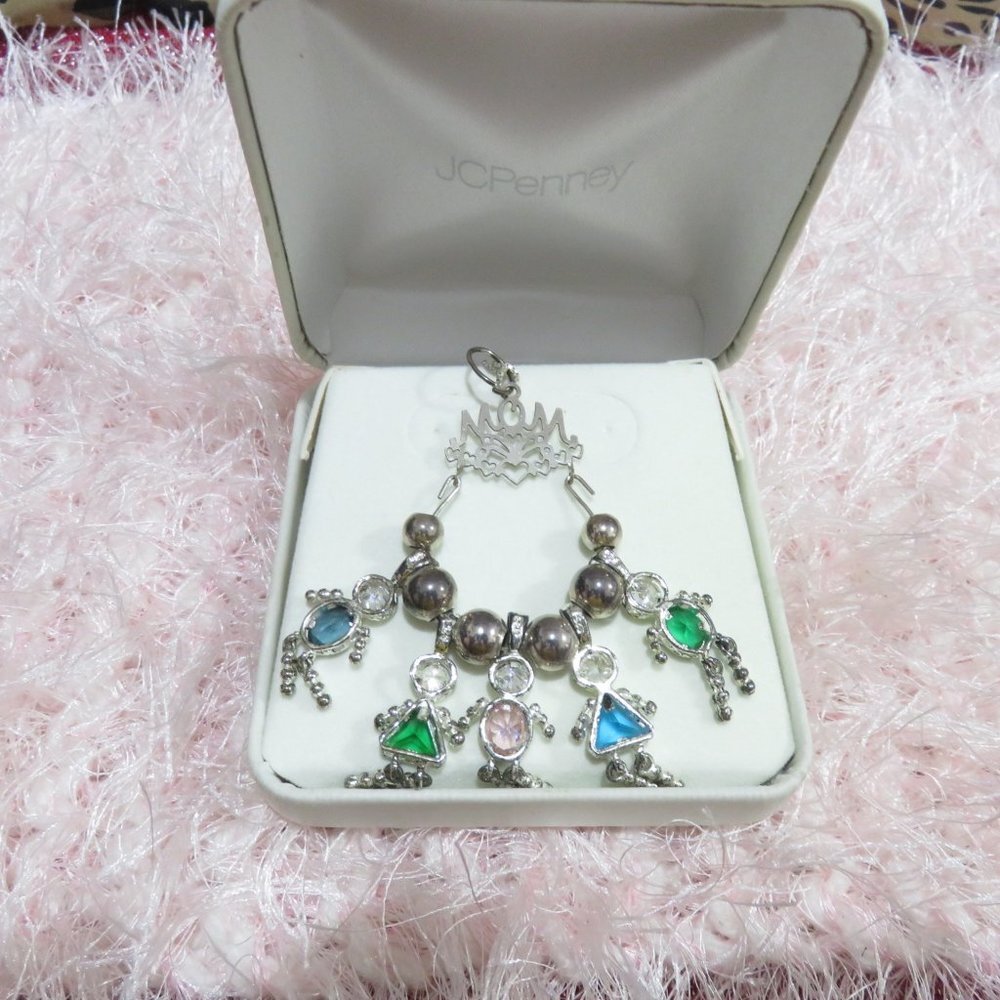 Mom Mothers Charm Necklace 5 Children Birthstone Charms